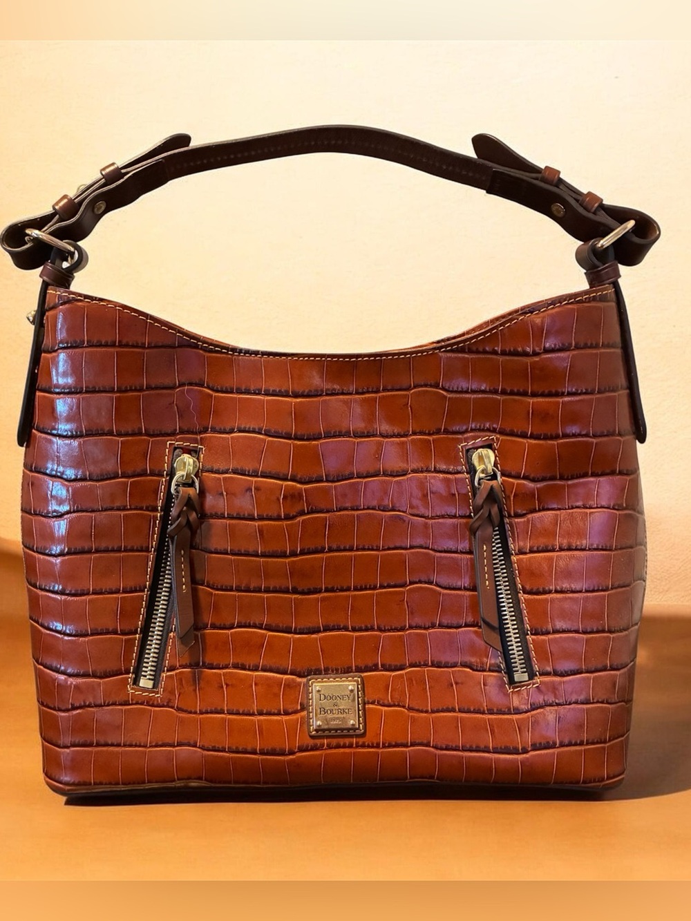 Dooney & Bourke Croc-Embossed Leather Cooper Hobo Bag - Excellent Condition